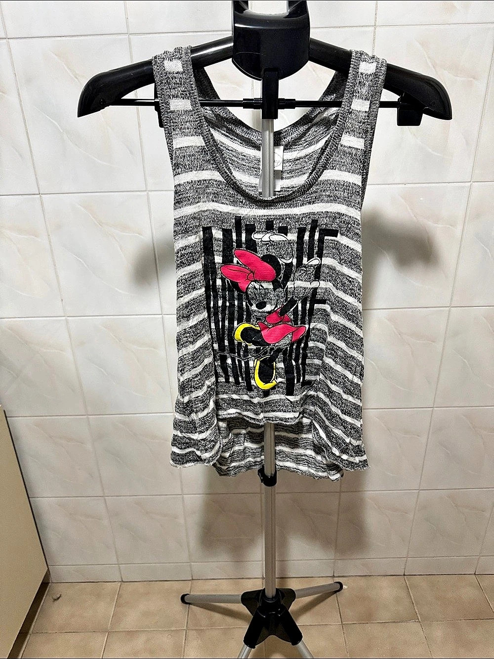 Disney Striped Tank Top in Gray & White Size Medium